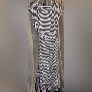 Black and white striped open front dress
